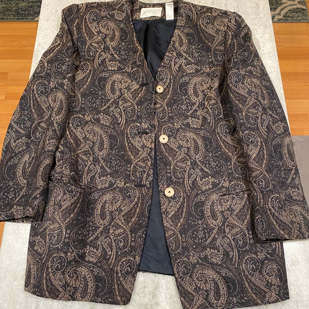 Vintage Women’s/Unisex Navy Paisley Lord & Taylor Blazer